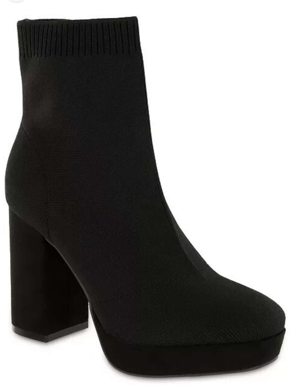 MIA Black Knit Sock Boot with Block Heel